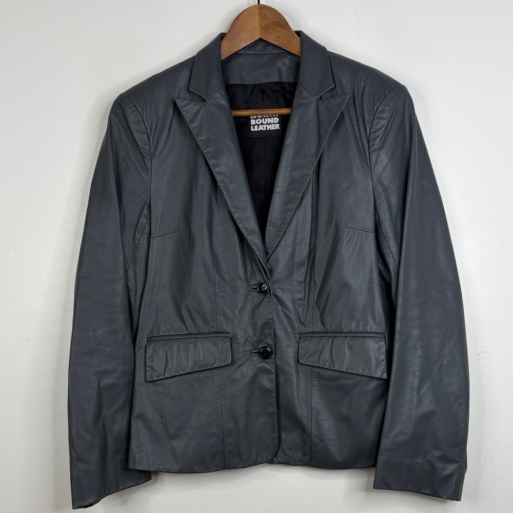 North Bound Leather Blazer Womens XS Small Gray Hand Made Peak Collar Jacket